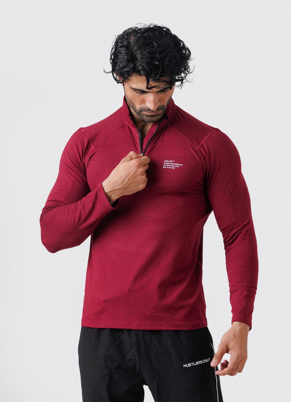 Utility Quarter Zip Shirt - Maroon