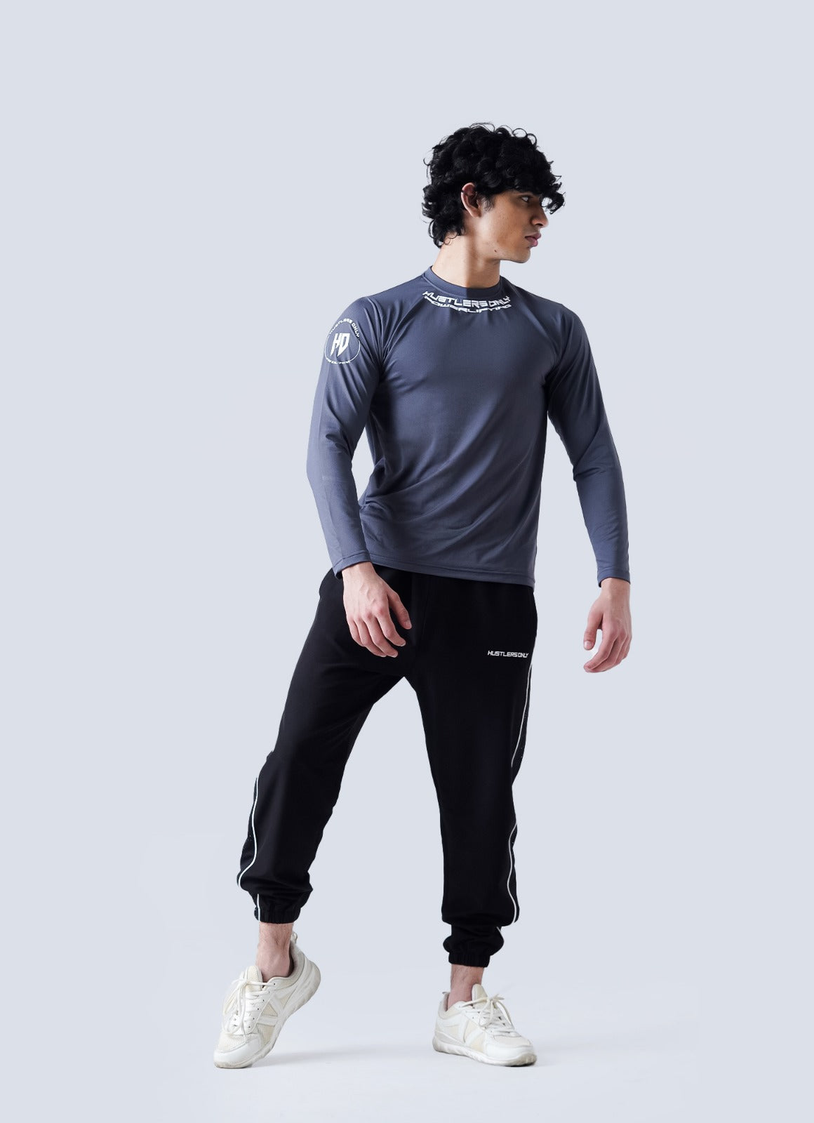 Baju Lengan Penuh Powerlifting - Kelabu Keluli