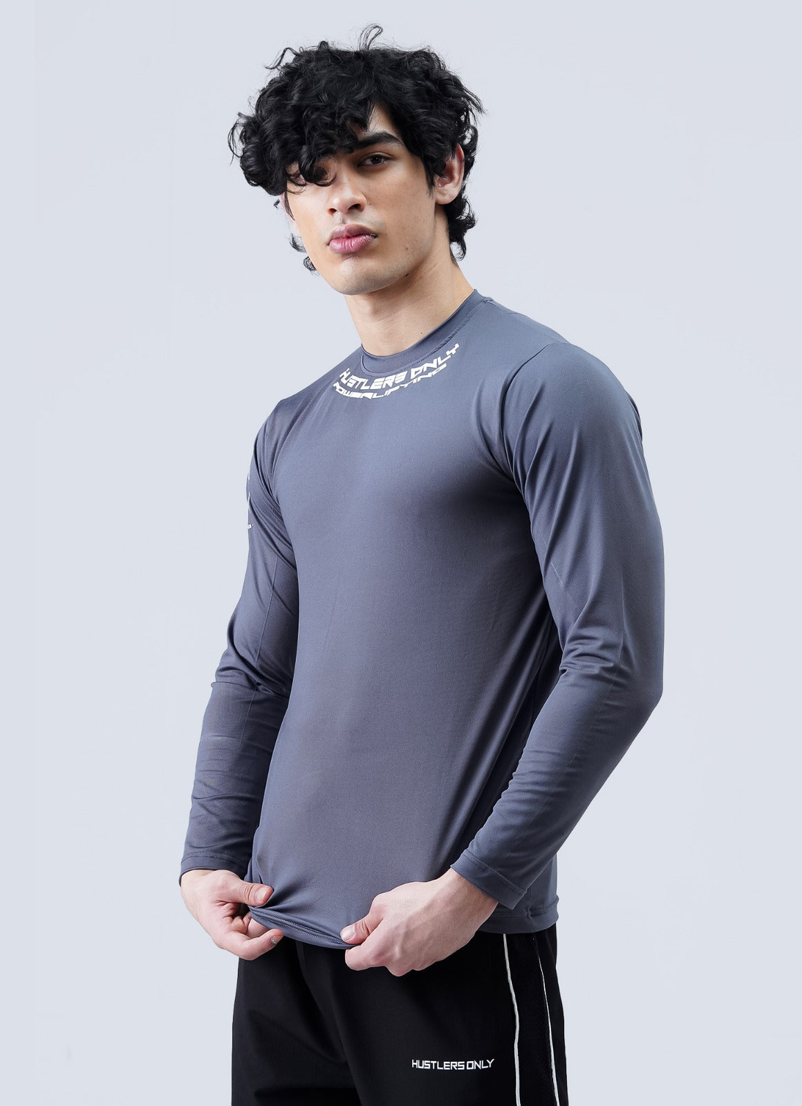 Baju Lengan Penuh Powerlifting - Kelabu Keluli