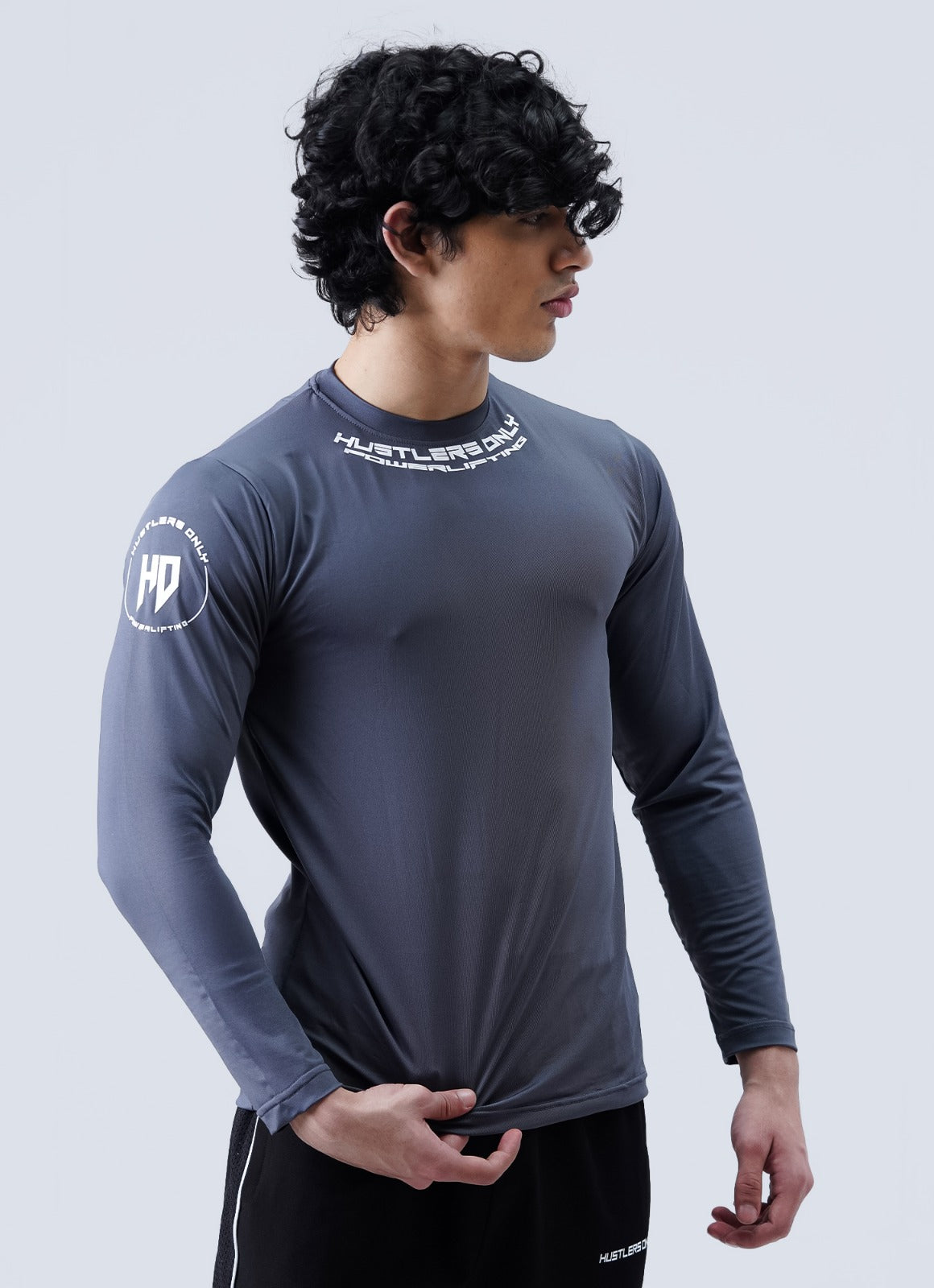 Baju Lengan Penuh Powerlifting - Kelabu Keluli