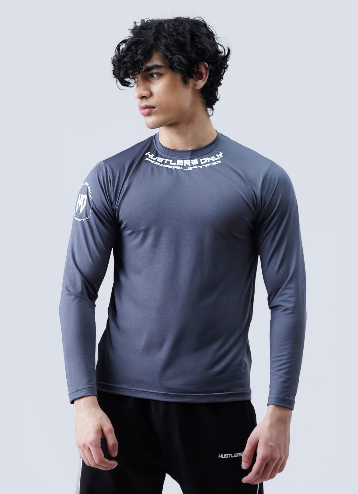 Baju Lengan Penuh Powerlifting - Kelabu Keluli
