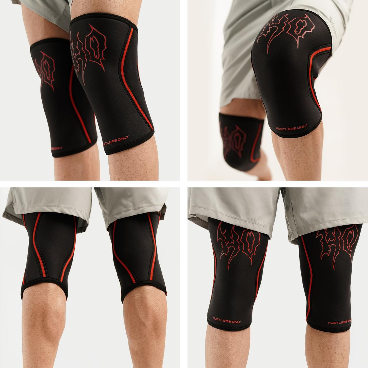 7mm Metal Knee Sleeves - Black with Red Stripes