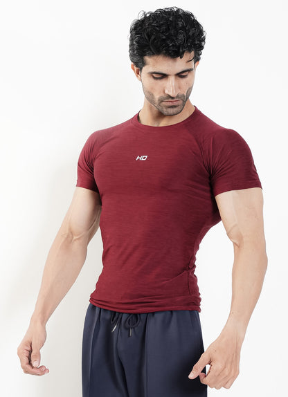 Melange Compression T-Shirt - Maroon