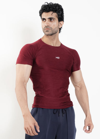 Melange Compression T-Shirt - Maroon