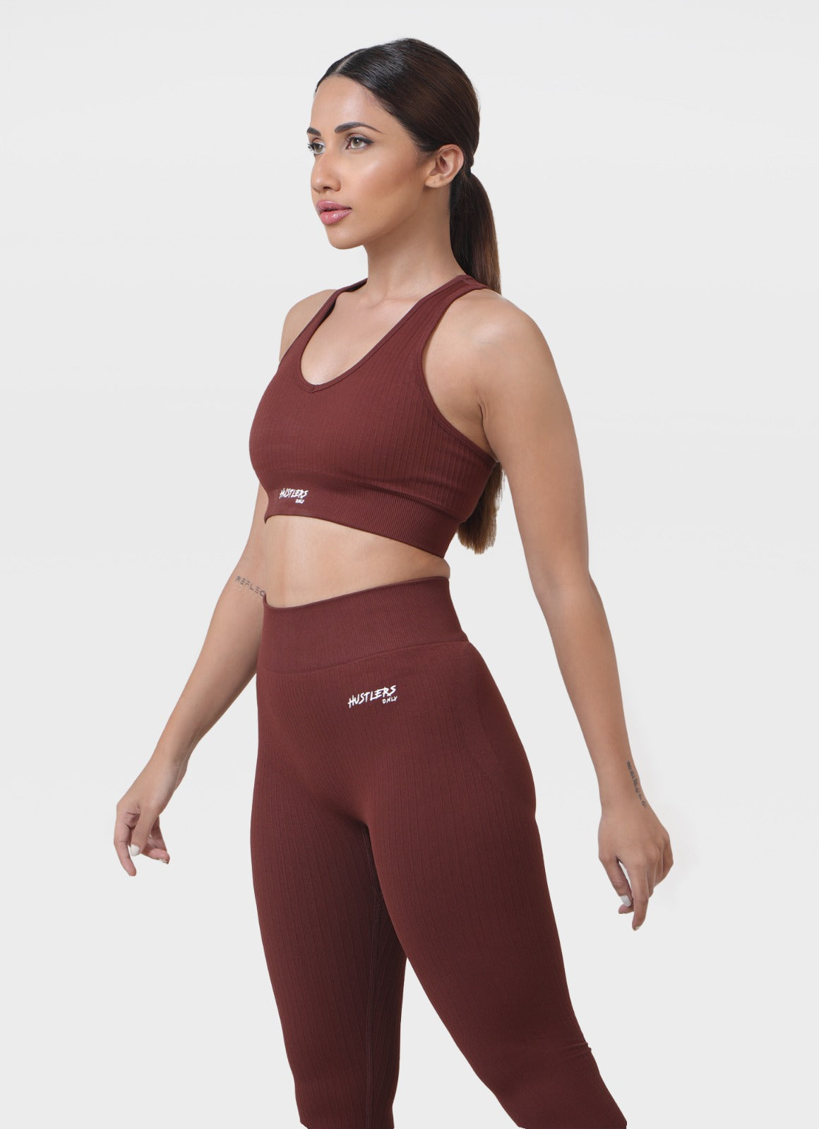 Wine Ribbed Sports Bra